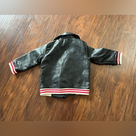 Hudson Black Faux Leather Bomber Jacket with Red Stripes-Size 24 months - Picture 6 of 9